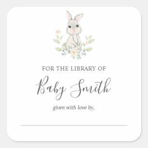 Cuadrada Pegatina de Conejo de Woodland Bookplate de Baby S