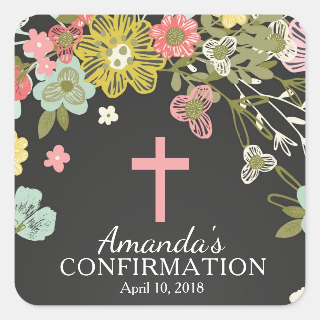 Cuadrada Pegatina de confirmación de Chicas florales de Cha (Anverso)