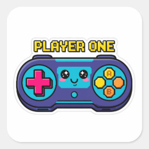 Cuadrada Pegatina de control de juego retro lindo para juga