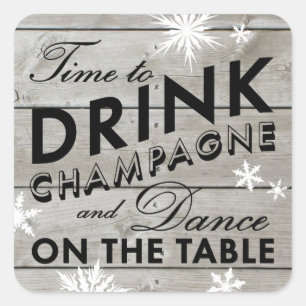 Cuadrada Pegatina de copas de nieve toma champán