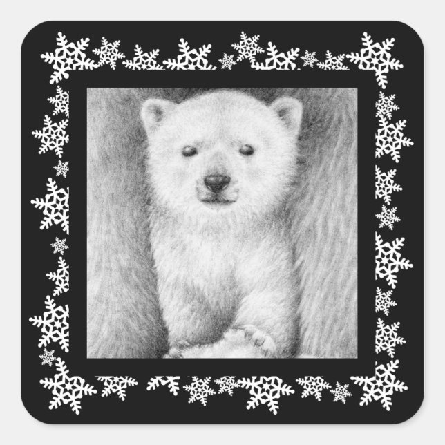 Cuadrada Pegatina de copo de oso polar con copo de nieve (Anverso)