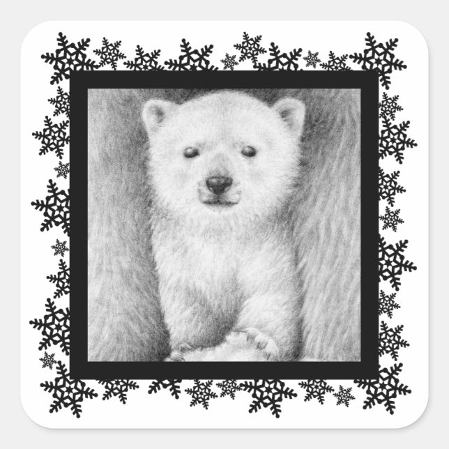 Cuadrada Pegatina de copo de oso polar con copo de nieve (Anverso)