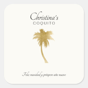 Cuadrada Pegatina de Coquito de árbol de palma de tonos dor