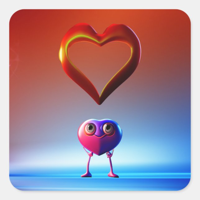 Cuadrada Pegatina de corazón (Anverso)