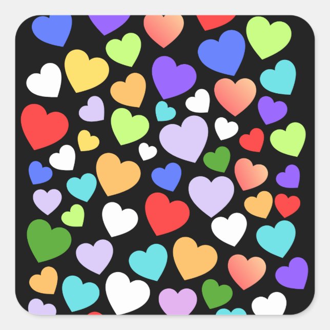 Cuadrada Pegatina de corazón colorido (Anverso)