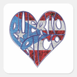 Cuadrada Pegatina de corazón de bandera de Puerto Rico