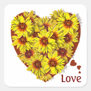 Cuadrada Pegatina de corazón de girasol