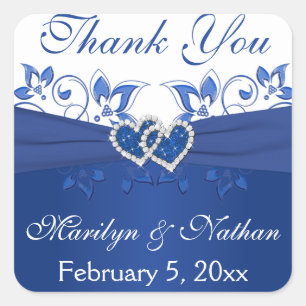 Cuadrada Pegatina de Corazones Royal Blue and White