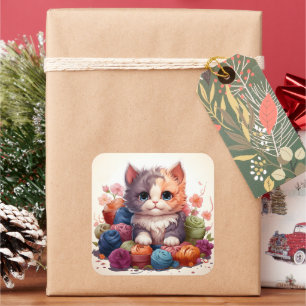 Cuadrada Pegatina de cosecha de gato