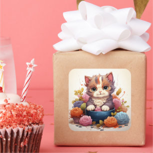 Cuadrada Pegatina de cosecha de gato
