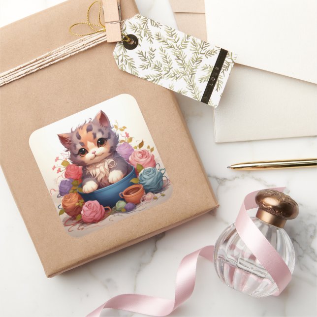 Cuadrada Pegatina de cosecha de gato (Regalar)