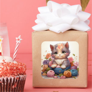 Cuadrada Pegatina de cosecha de gato