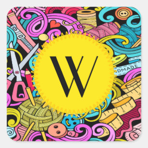 Cuadrada Pegatina de coser y punto contemporáneo