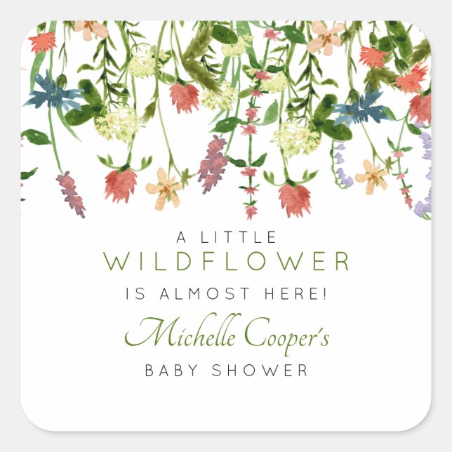 Cuadrada Pegatina de Country Wildflower Baby Shower Square (Anverso)