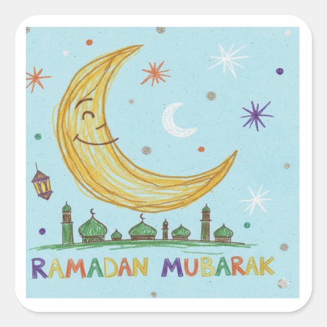 Cuadrada Pegatina de creciente de Ramadán (Anverso)