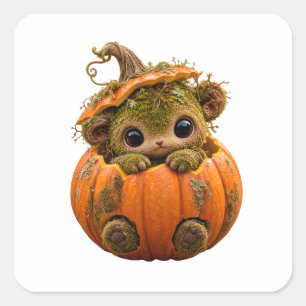 Cuadrada Pegatina de criatura de calabaza musgosa linda