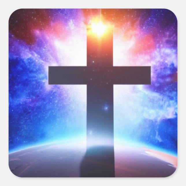 Cuadrada Pegatina de Cross Over the World in Space (Anverso)