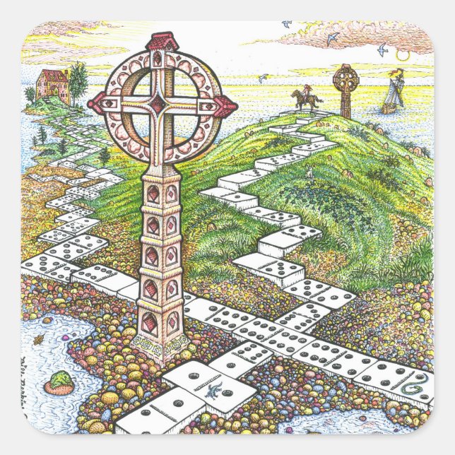 Cuadrada Pegatina de cruces de Domino (Anverso)