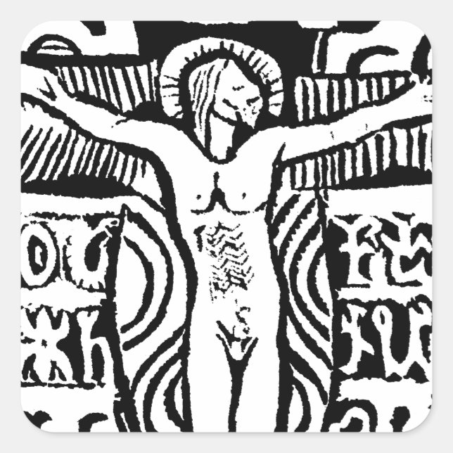 Cuadrada Pegatina de crucifijo (Anverso)