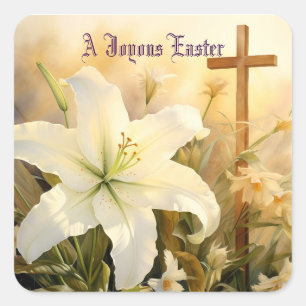 Cuadrada Pegatina de cruz alegre de Pascua