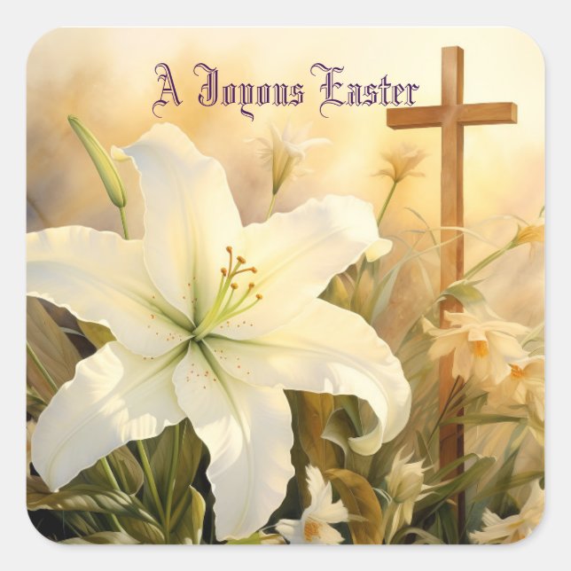 Cuadrada Pegatina de cruz alegre de Pascua (Anverso)