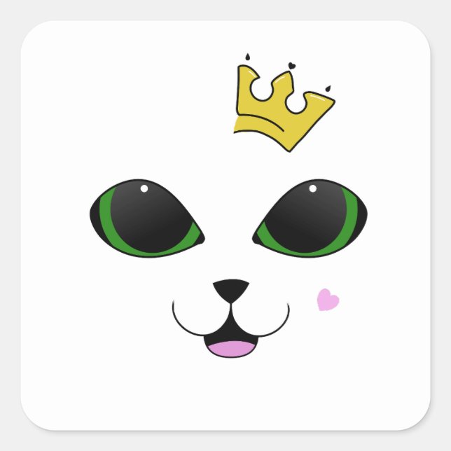 Cuadrada Pegatina de cuadrado de la cara del gato feliz (Anverso)