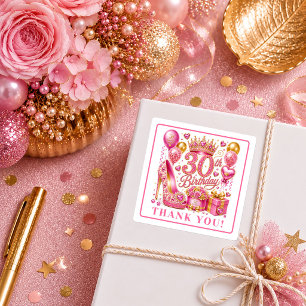 Cuadrada Pegatina de cumpleaños 30 Premium rosa y dorado co