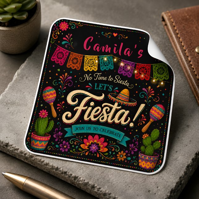 Cuadrada Pegatina de cumpleaños Colorida Fiesta para Niñas (Subido por el creador)