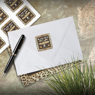 Cuadrada Pegatina de cumpleaños con estampado de leopardo