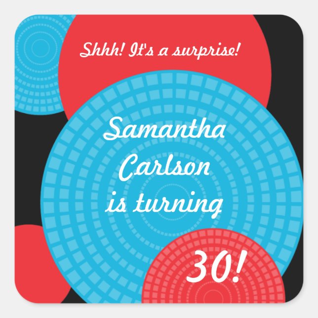 Cuadrada Pegatina de cumpleaños de Círculos que se sobrepon (Anverso)