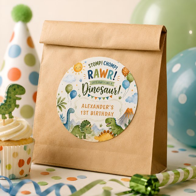 Cuadrada Pegatina de cumpleaños de dinosaurio adorable (Subido por el creador)