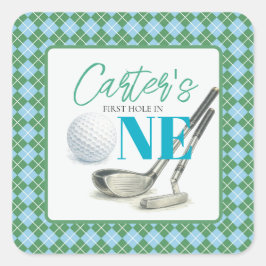 Cuadrada Pegatina de cumpleaños de golf para el primer hoyo