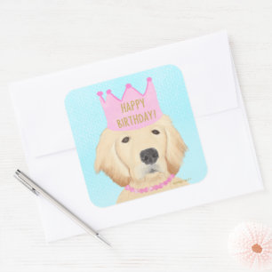 Cuadrada Pegatina de cumpleaños de la princesa Golden Retri