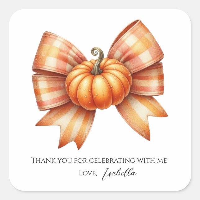Cuadrada Pegatina de cumpleaños de "Little Pumpkin" – Hallo (Anverso)