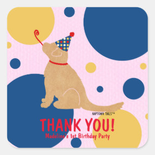 Cuadrada Pegatina de cumpleaños de perro Personalizado Gold