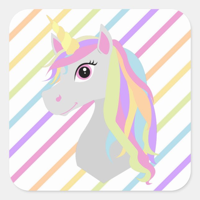 Cuadrada Pegatina de cumpleaños de Rainbow Unicorn (Anverso)