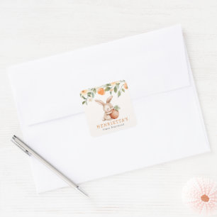 Cuadrada Pegatina de cumpleaños del conejito flor de meloco