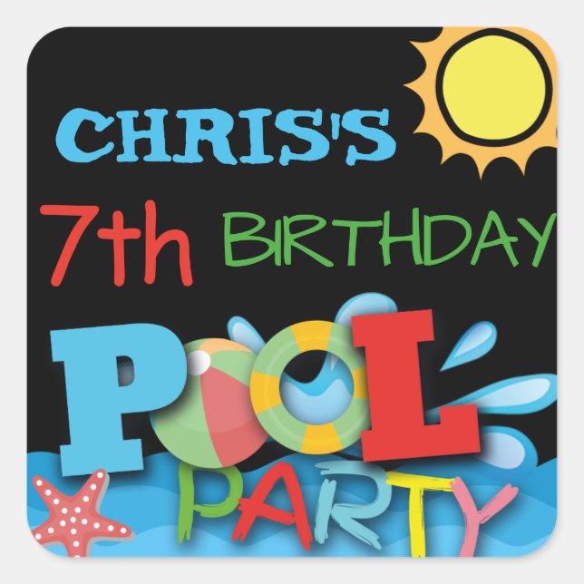 Cuadrada Pegatina de cumpleaños del Fiesta del grupo (Anverso)