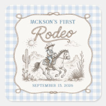 Pegatina de cumpleaños del primer rodeo de vaquero