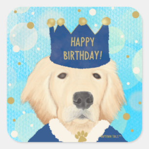 Cuadrada Pegatina de cumpleaños del príncipe Golden Retriev