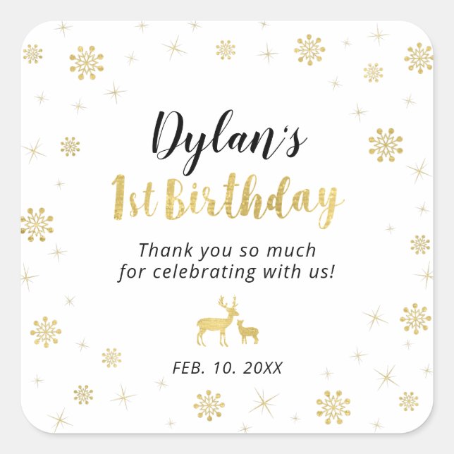 Cuadrada Pegatina de cumpleaños número 1 de oro personaliza (Anverso)