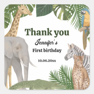 Cuadrada Pegatina de cumpleaños tropical salvaje de un Safa