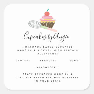 Cuadrada Pegatina de Cupcake Whisk Food Business Square
