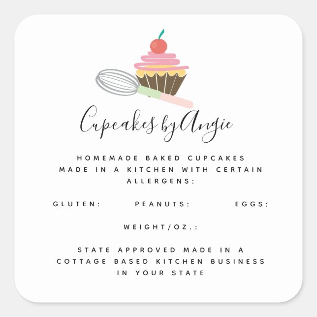 Cuadrada Pegatina de Cupcake Whisk Food Business Square (Anverso)