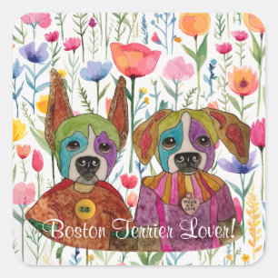 Cuadrada Pegatina de Cute Boston Terrier Lover