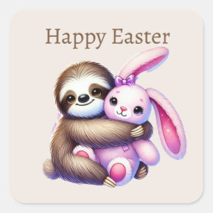 Cuadrada Pegatina de Cute Happy Easter Sloth Square