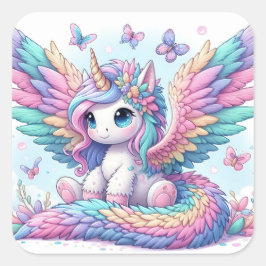 Cuadrada Pegatina de Cute Unicorn