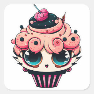 Cuadrada Pegatina de Cyberpunk Cupcakes