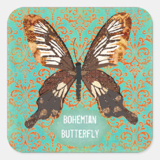 Cuadrada Pegatina de Damasco de Mariposa Bohemita