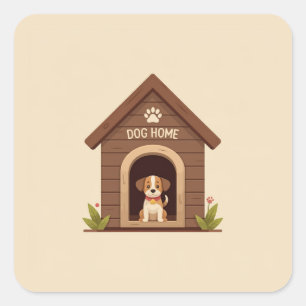 Cuadrada Pegatina de decoración de casa de perros pequeños